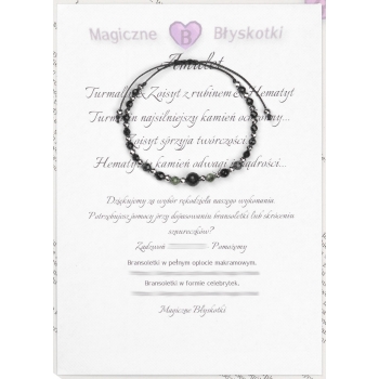 Bransoletka celebrytka czarny TURMALIN ZOISYT Z RUBINEM HEMATYT ochrona